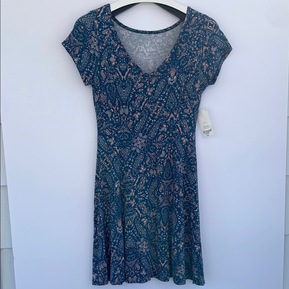 Decree Blue V-Neck Fit and Flare Skater Y2K Dress Medium - Picture 4 of 13